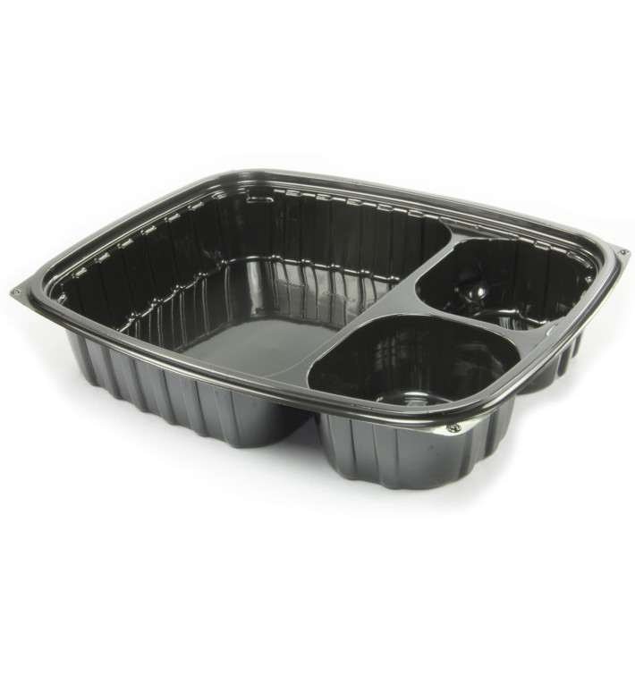 Plastic Deli Container OPS "ClearPac" 3 Compartments Black 887ml (63 Units)  