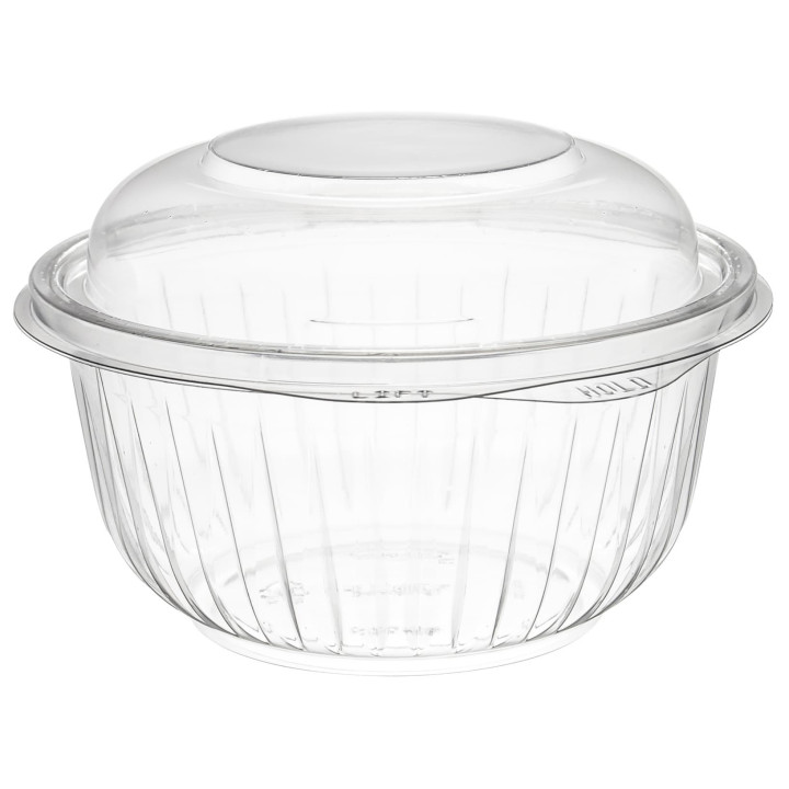 Plastic Hinged Salad Bowl PET "PresentaBowls" High Dome Lid 475ml (300 Units)