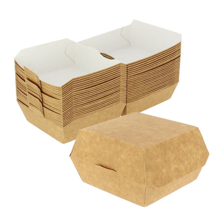 Kraft burger box 12 × 12 × 7 cm with clamshell design