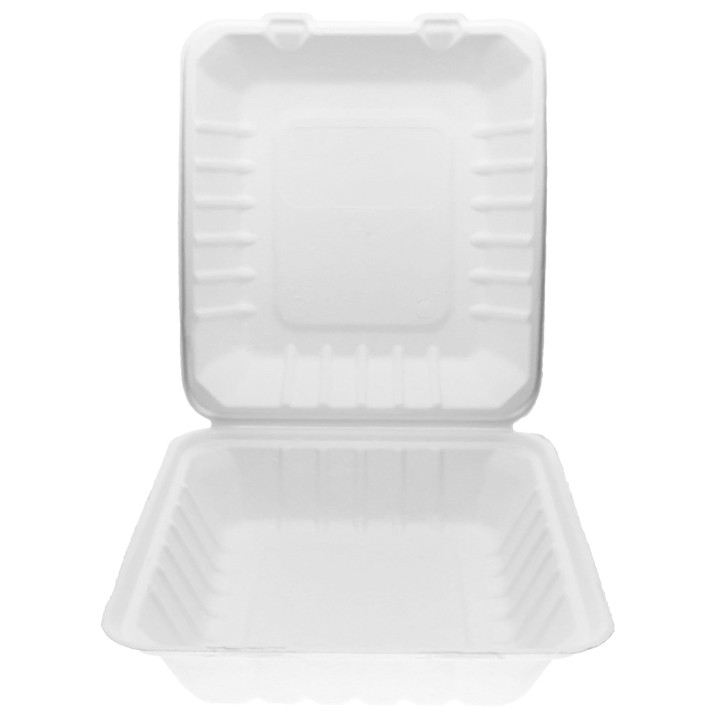 Sugarcane Hinged Container "Menu Box" White 20x18x5cm (200 Units)