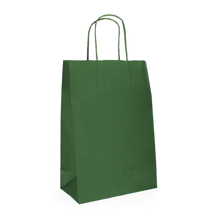 Paper Bag with Handles Kraft Green 80g 20+10x29cm (250 Units)