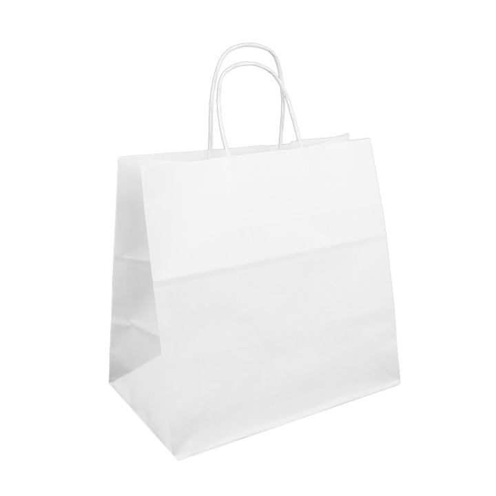 Paper Bag with Handles Kraft White 100g 30+18x29cm (200 Units) 