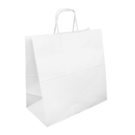 Paper Bag with Handles Kraft White 100g 35+15x30cm (25 Units) 