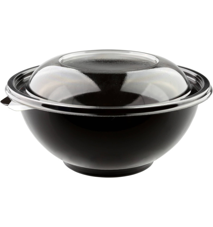 Plastic Bowl PET with Lid Black 1500ml Ø23cm (5 Units) 