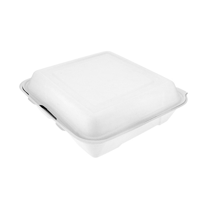 Sugarcane Hinged Container "Menu Box" 23,5x23,5x7,8cm (50 Units) 