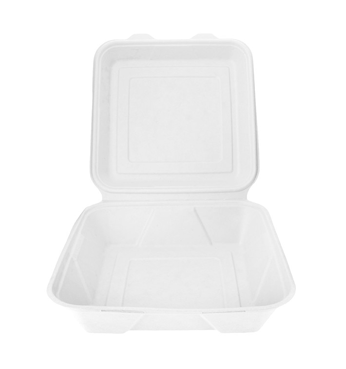 Sugarcane Hinged Container "Menu Box" 23,5x23,5x7,8cm (50 Units) 