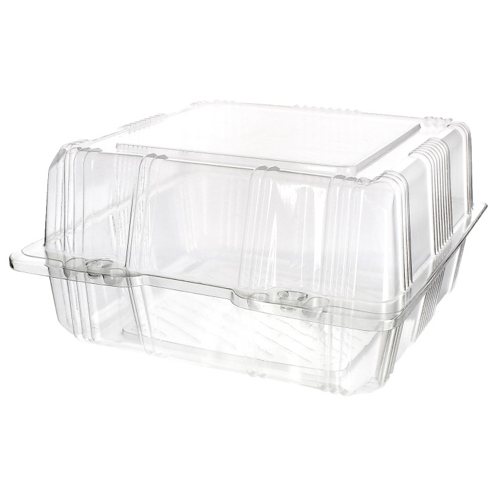 Plastic Hinged Bakery Container PET 18x18x10cm (220 Units)