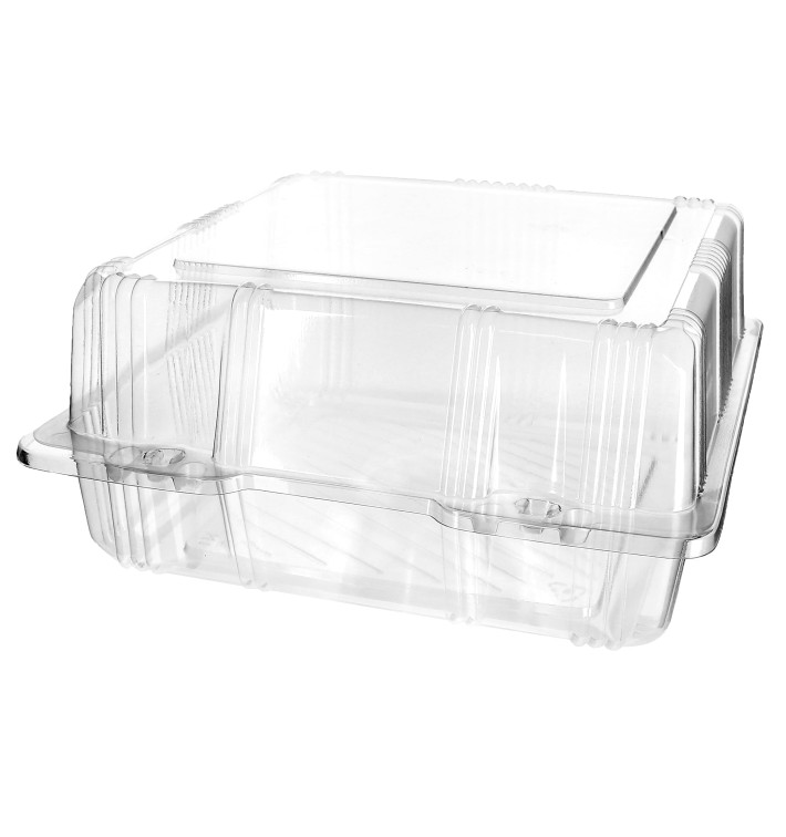 Plastic Hinged Bakery Container PET 20x20x10cm (220 Units)