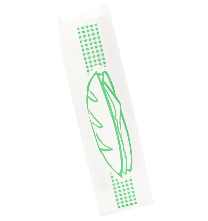 Paper Baguette Bag Green 9+5x32cm (250 Units)  