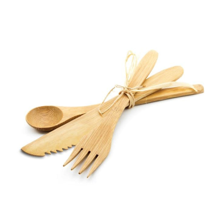Bamboo Cutlery Kit: Fork + Knife + Spoon (250 Units)