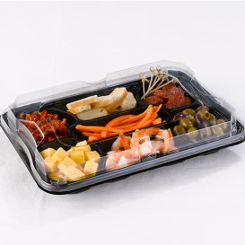 Plastic Tray Black with Lid 7C 35x24cm (15 Uds)