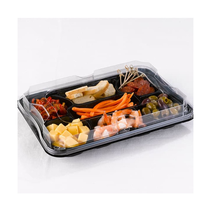 Plastic Tray Black with Lid 7C 35x24cm (15 Uds)