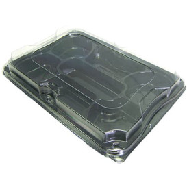 Plastic Tray Black with Lid 7C 35x24cm (15 Uds)