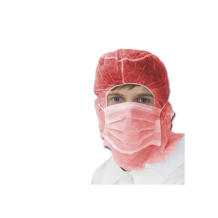 Disposable Surgeon Hood with Mask 3 Layers Red (500 Units)