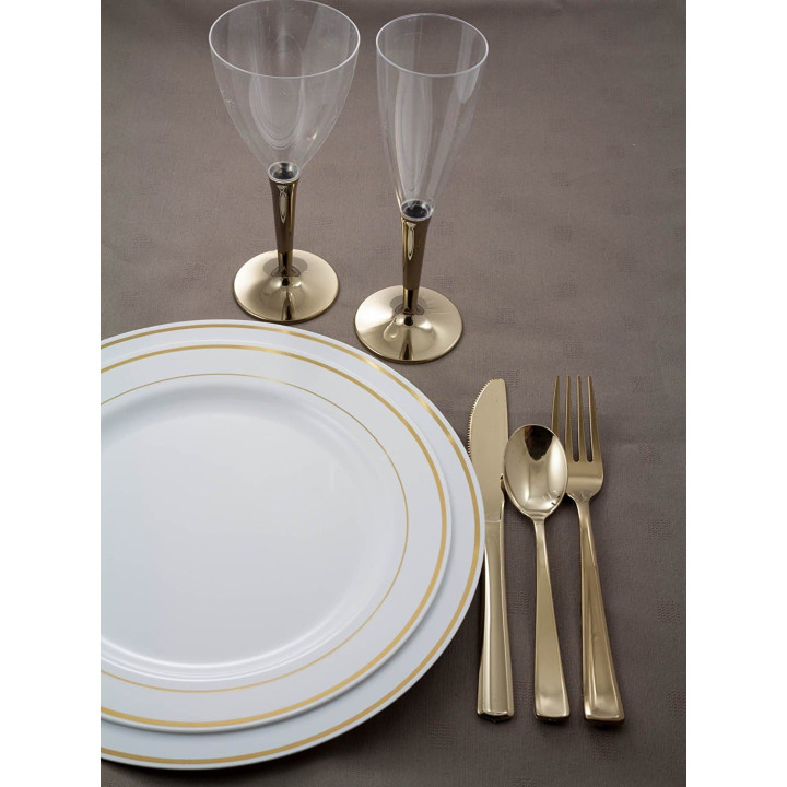 Plastic Plate Extra Rigid with Border Gold 26cm (6 Units) 