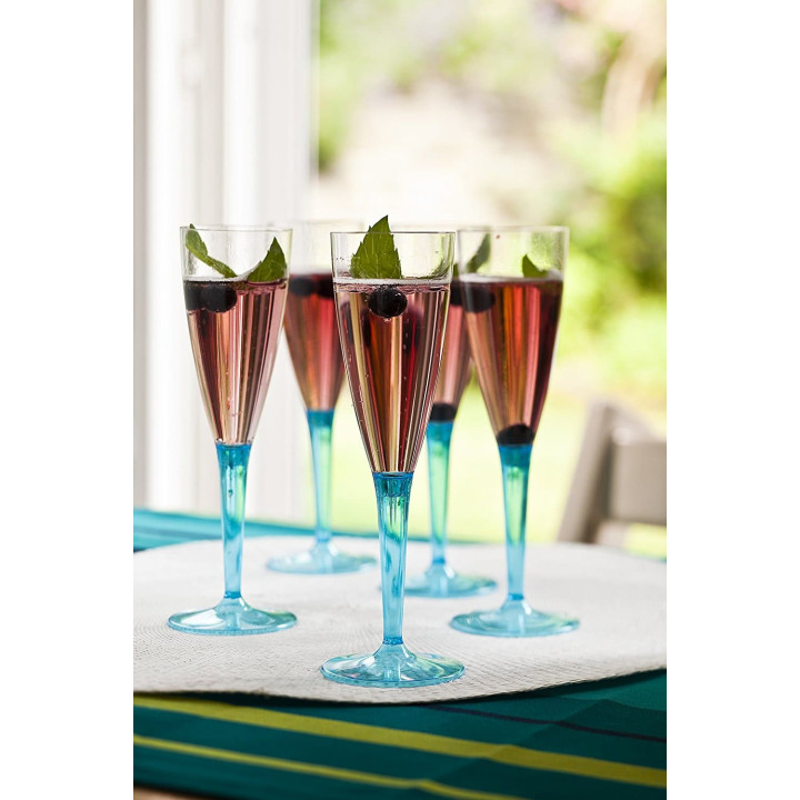 Plastic Stemmed Flute Sparkling Wine Turquoise 100ml (6 Units) 