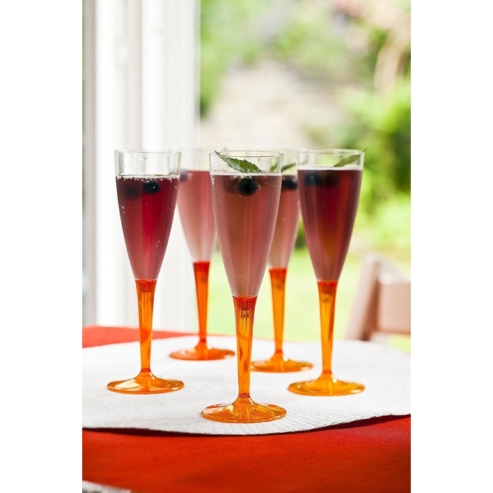 Plastic Stemmed Flute Sparkling Wine Orange 100ml (6 Units) 