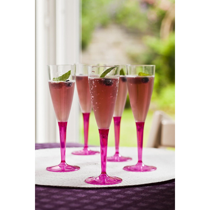 Plastic Stemmed Flute Sparkling Wine Raspberry 100ml (6 Units) 