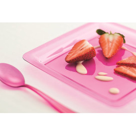 Plastic Plate Square shape Extra Rigid Raspberry 22,5x22,5cm (6 Units) 