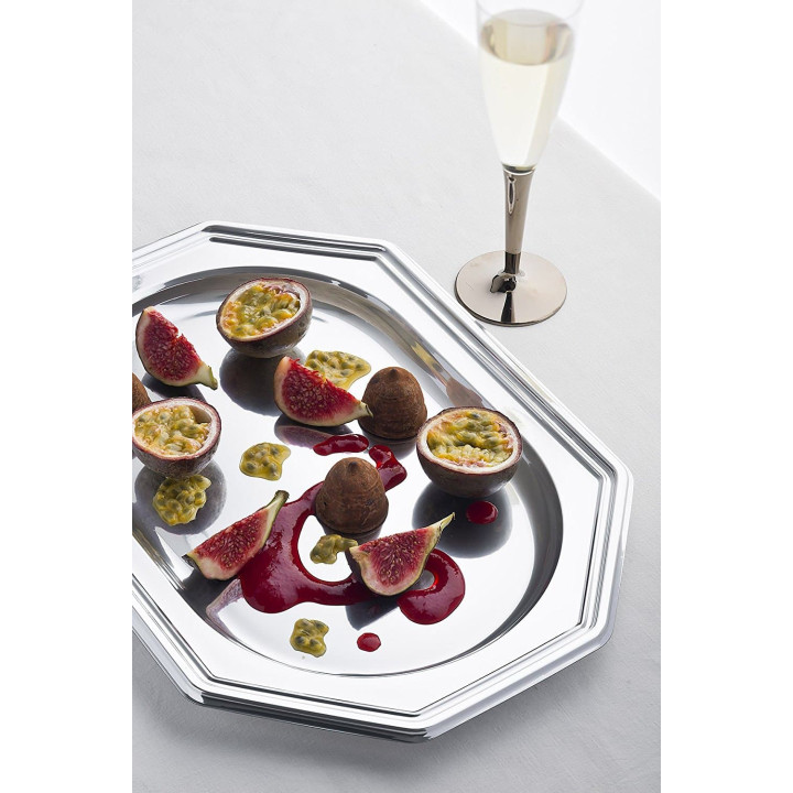 Plastic Platter Octogonal Shape Silver 27x19 cm (50 Units)
