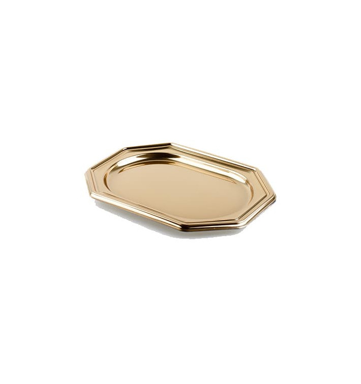 Plastic Platter Octogonal Shape Gold 46X30 cm (5 Units) 