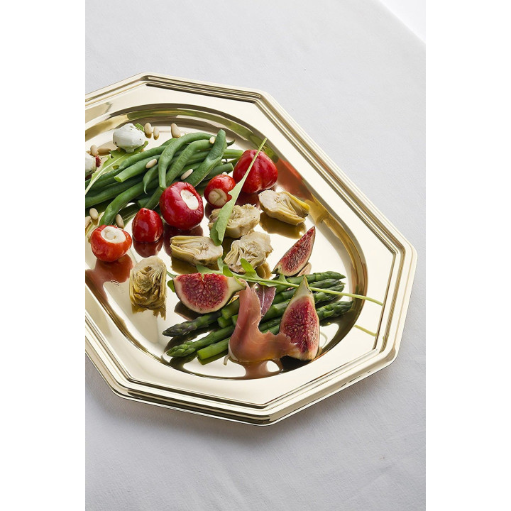 Plastic Platter Octogonal Shape Gold 46X30 cm (5 Units) 