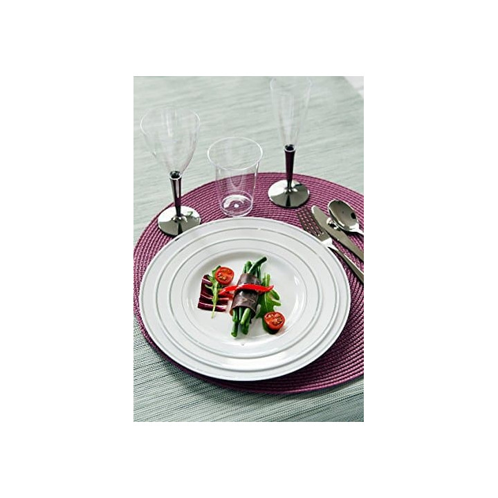 Plastic Plate Extra Rigid with Border Silver 26cm (6 Units) 