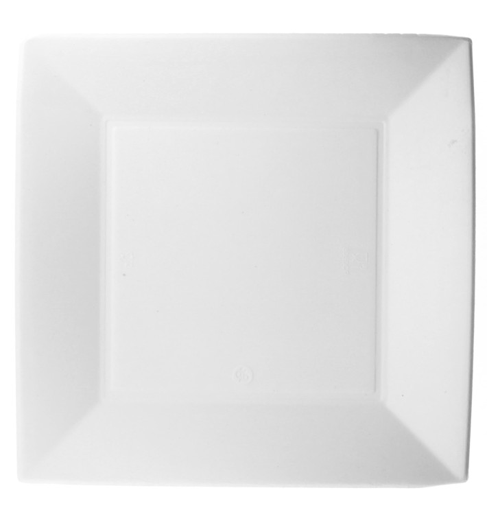 Sugarcane Plate Square shape "Nice" White 23x23 cm (500 Units)