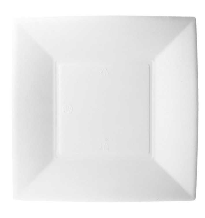 Sugarcane Plate Square shape "Nice" White 18x18 cm (50 Units) 