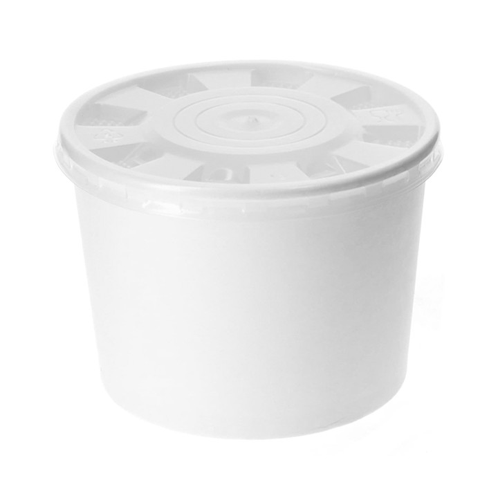 Paper Container with Plastic Lid White PP 350ml (50 Units) 