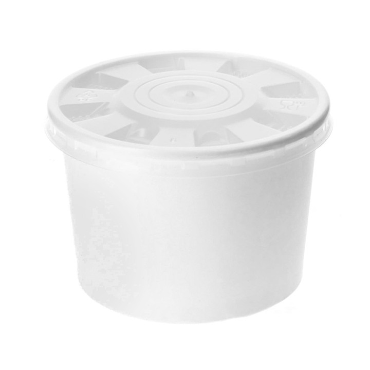 Paper Container with Plastic Lid White PP 488ml (250 Units)