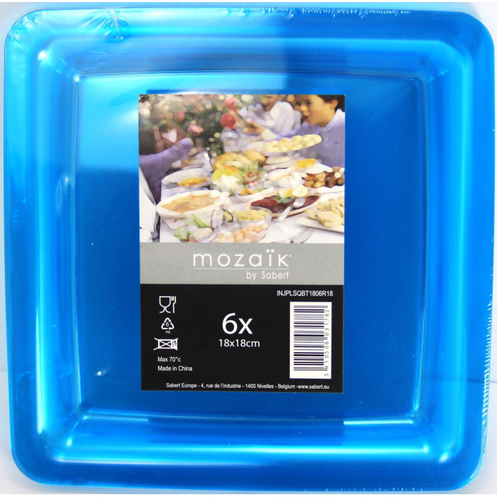 Plastic Plate Square shape Extra Rigid Turquoise 18x18cm (108 Units)