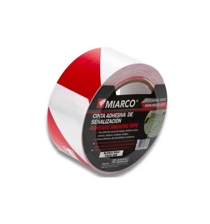 Adhesive Safety Tape Roll White/Red 5cmx33m (12 Units)