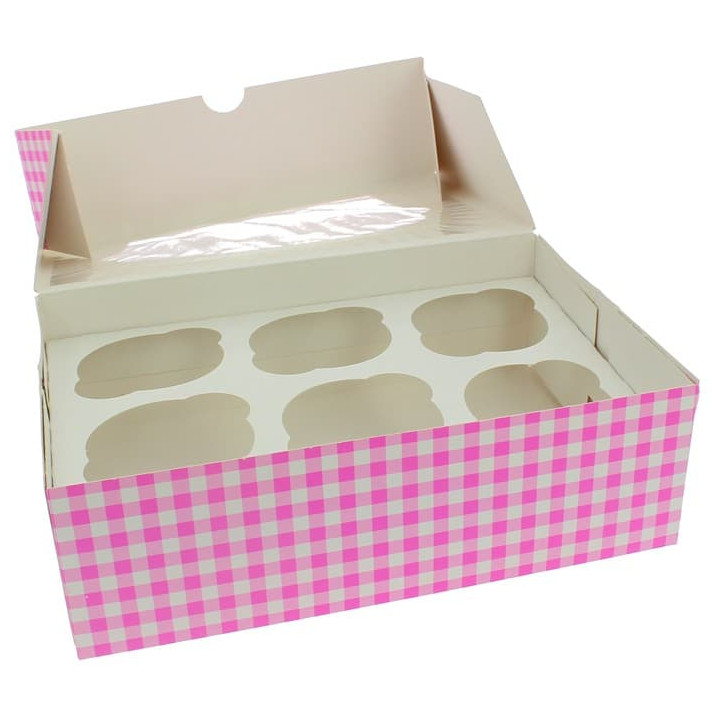 Paper Cupcake Box 6 Slot Pink 24,3x16,5x7,5cm (20 Units) 