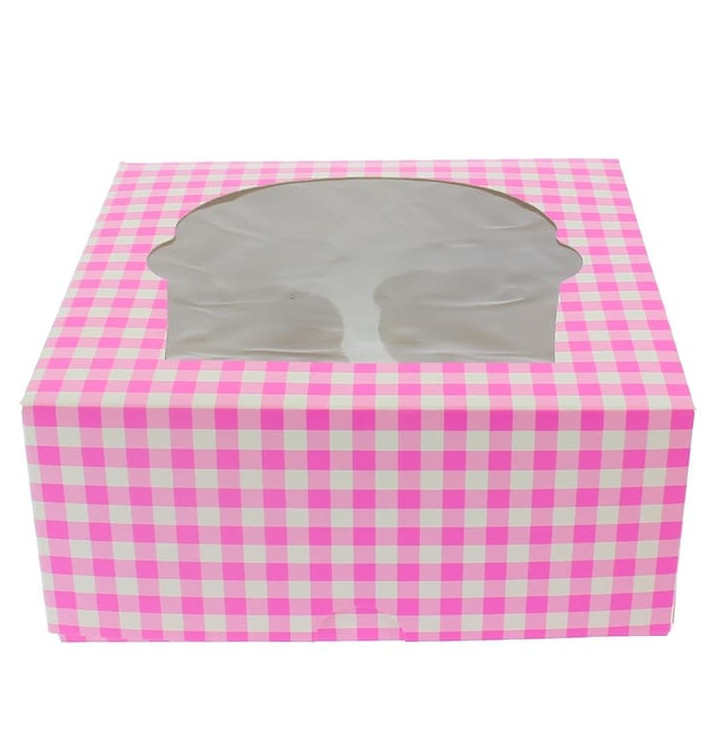 Paper Cupcake Box 4 Slots Pink 17,3x16,5x7,5cm (140 Units)