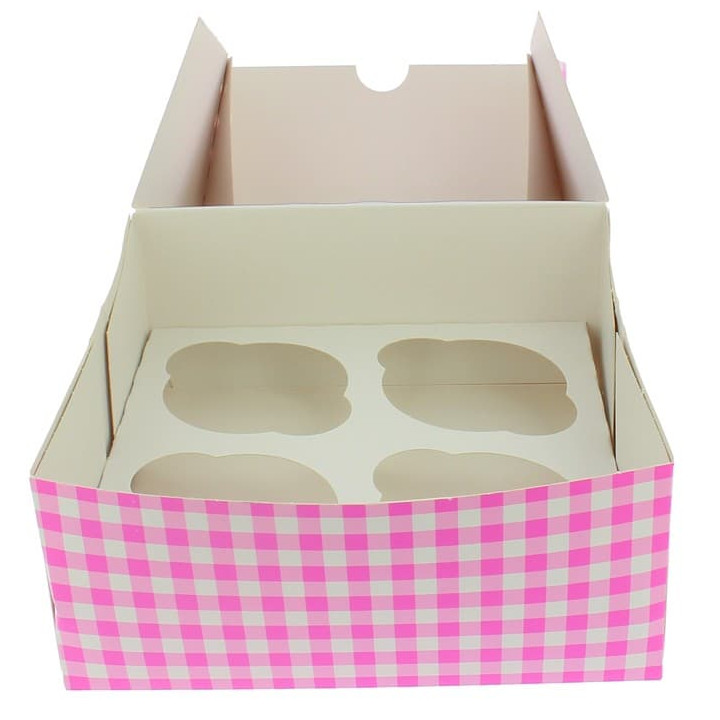 Paper Cupcake Box 4 Slot Pink 17,3x16,5x7,5cm (20 Units) 