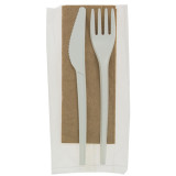 Cornstarch Cutlery Kit PLA : Fork+ Spoon + Knife + Napkin CPLA (10 Units)