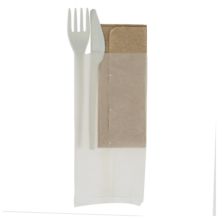 Cornstarch Cutlery Kit PLA : Fork+ Spoon + Knife + Napkin CPLA (10 Units)
