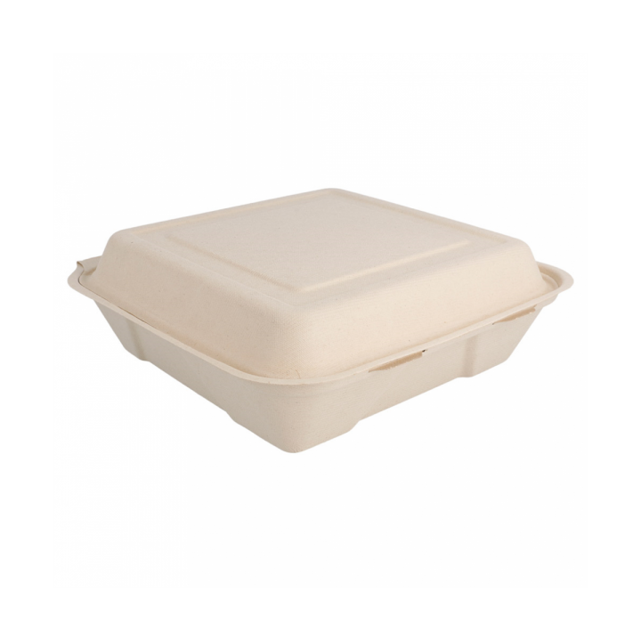 Sugarcane Hinged Container "Menu Box" 22,5x22,5x7,5cm (50 Units) 