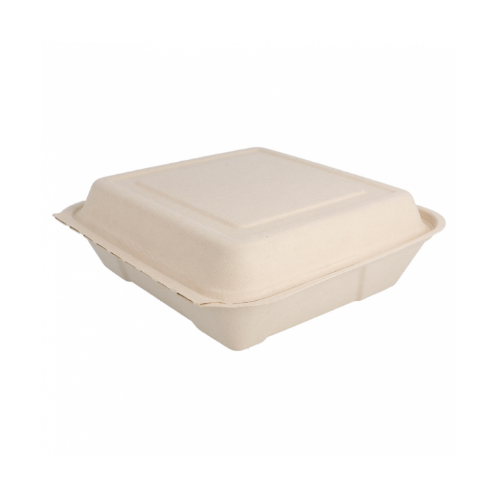 Sugarcane Hinged Container "Menu Box" 22,5x22,5x7,5cm (50 Units) 