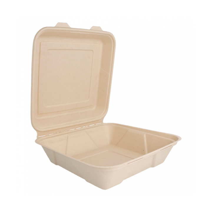 Sugarcane Hinged Container "Menu Box" 22,5x22,5x7,5cm (50 Units) 