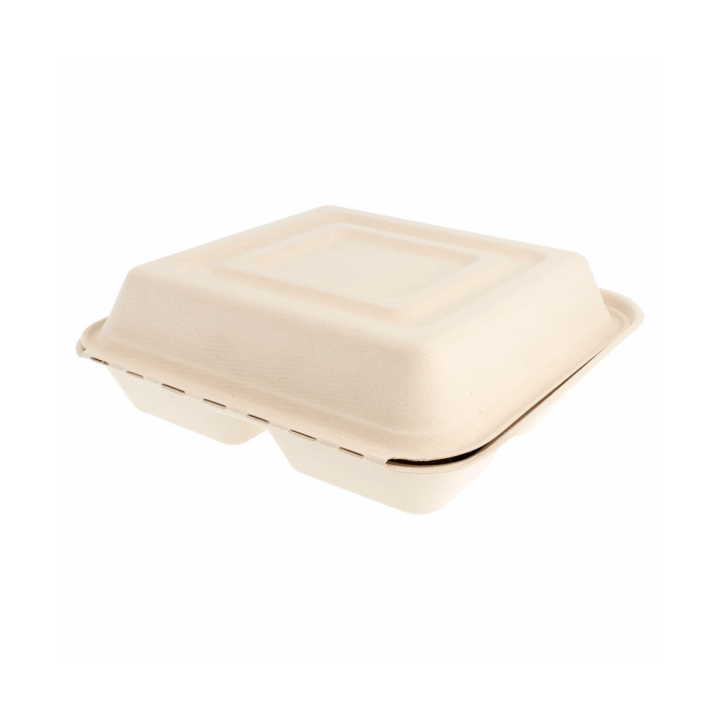 Sugarcane Hinged Container "Menu Box" 3 Compartments 25x25x7,5cm (250 Units)