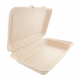 Sugarcane Hinged Container "Natural" 33,5x23x7,5cm (150 Units)