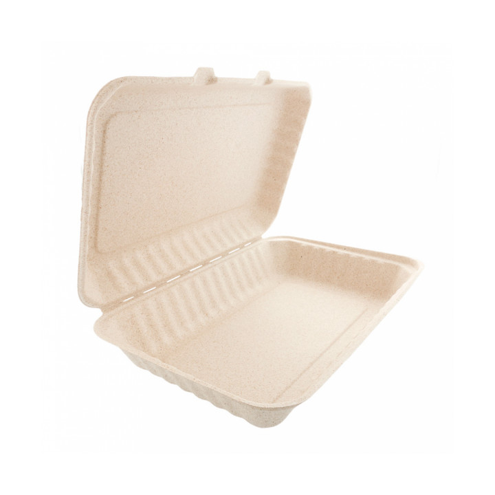 Sugarcane Hinged Container "Natural" 33,5x23x7,5cm (150 Units)