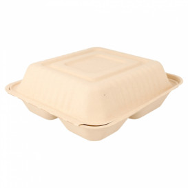 Sugarcane Hinged Container "Menu Box" 3 Compartments Natural 20x20x7,5cm (200 Units)