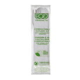 Cornstarch Cutlery Kit PLA : Fork+ Spoon + Knife + Napkin (10 Units)