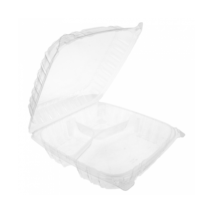 Plastic Hinged Deli Container OPS 3 Compartments "Clear Seal" 4070ml (200 Units)