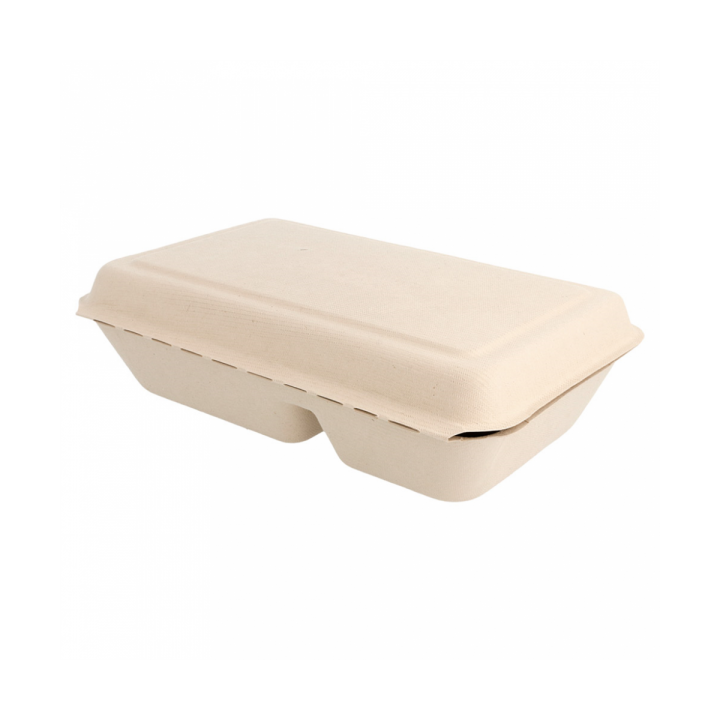 Sugarcane Hinged Container "Menu Box" 2 Compartments 22,5x16,5x6,4cm (50 Units) 