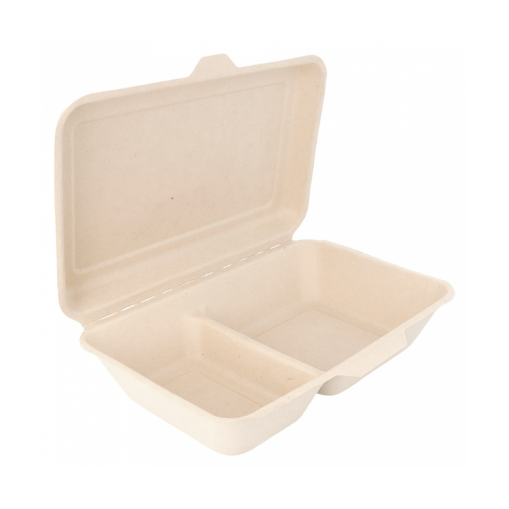 Sugarcane Hinged Container "Menu Box" 2 Compartments 22,5x16,5x6,4cm (50 Units) 