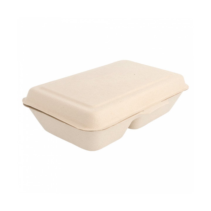 Sugarcane Hinged Container "Menu Box" 2 Compartments 22,5x16,5x6,4cm (500 Units)